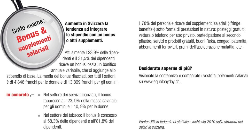 La media dei bonus rilasciati, per tutti i settori, è di 4'846 franchi per le donne e di 13'899 franchi per gli uomini.