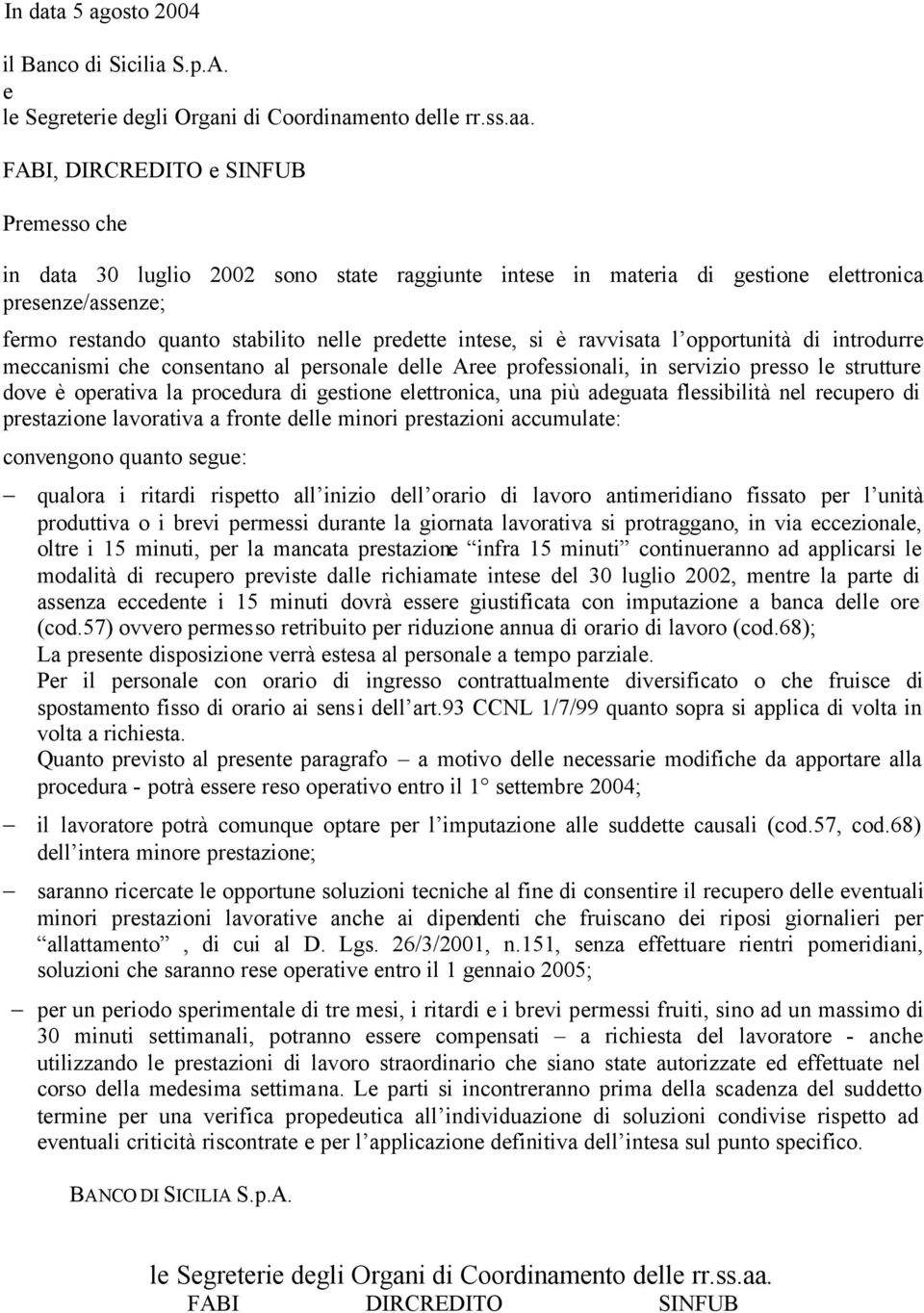 minori prstazioni accumulat: convngono quanto sgu: qualora i ritardi risptto all inizio dll orario di lavoro antimridiano fissato pr l unità produttiva o i brvi prmssi durant la giornata lavorativa