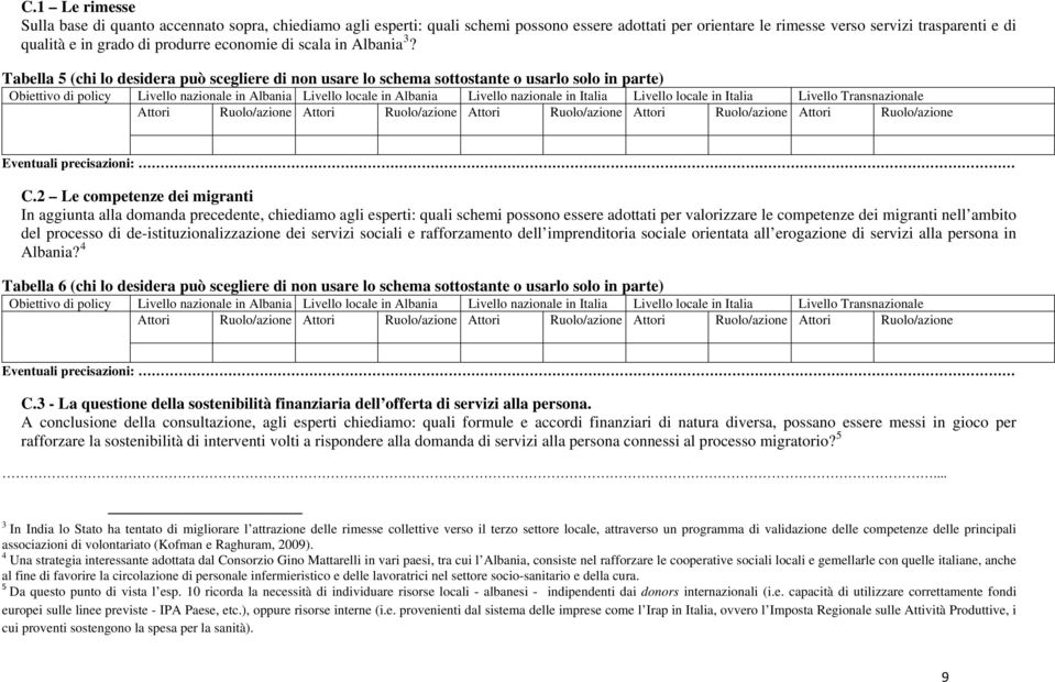 Tabella 5 (chi lo desidera può scegliere di non usare lo schema sottostante o usarlo solo in parte) Obiettivo di policy Livello nazionale in Albania Livello locale in Albania Livello nazionale in