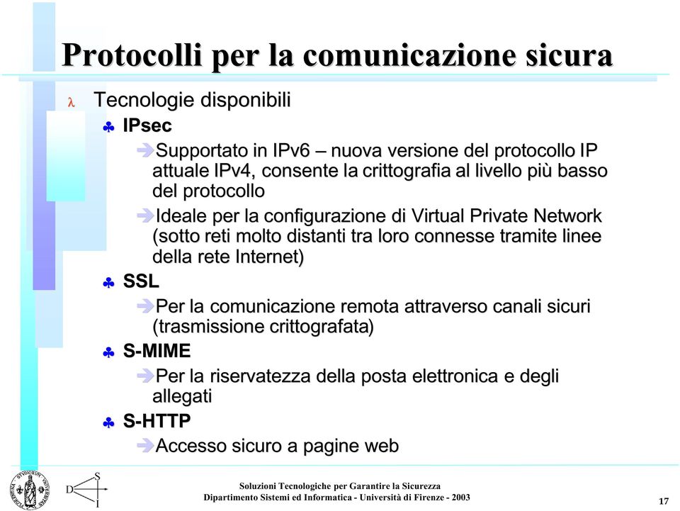 reti molto distanti tra loro connesse tramite linee della rete Internet) SSL Per la comunicazione remota attraverso canali sicuri