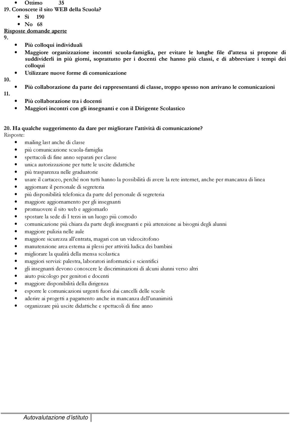 classi, e di abbreviare i tempi dei colloqui Utilizzare nuove forme di comunicazione 10. Più collaborazione da parte dei rappresentanti di classe, troppo spesso non arrivano le comunicazioni 11.