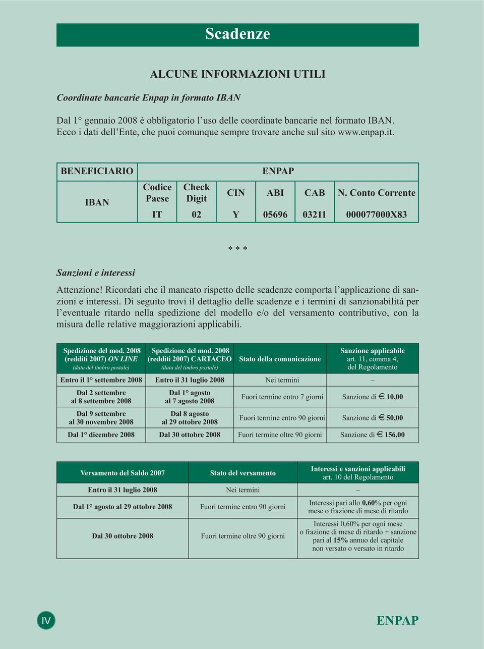 Conto Corrente 000077000X83 * * * Sanzioni e interessi Attenzione! Ricordati che il mancato rispetto delle scadenze comporta l applicazione di sanzioni e interessi.