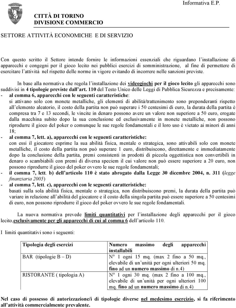 congegni per il gioco lecito nei pubblici esercizi di somministrazione, al fine di permettere di esercitare l attività nel rispetto delle norme in vigore evitando di incorrere nelle sanzioni previste.