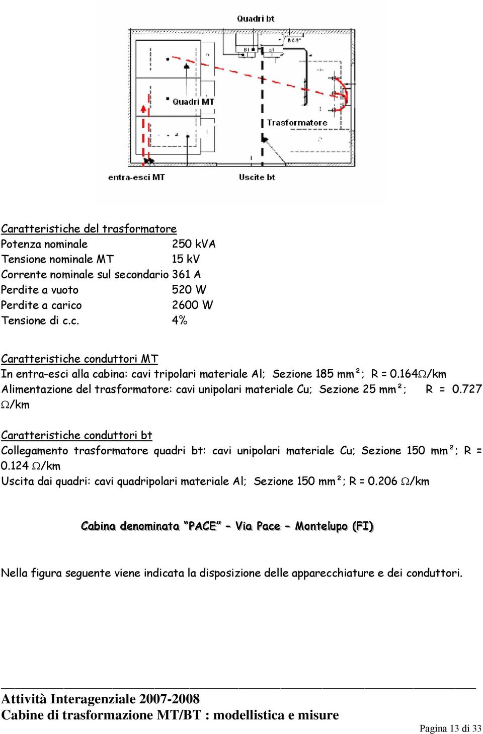 727 Ω/km Caratteristiche conduttori bt Collegamento trasformatore quadri bt: cavi unipolari materiale Cu; Sezione 150 mm²; R = 0.