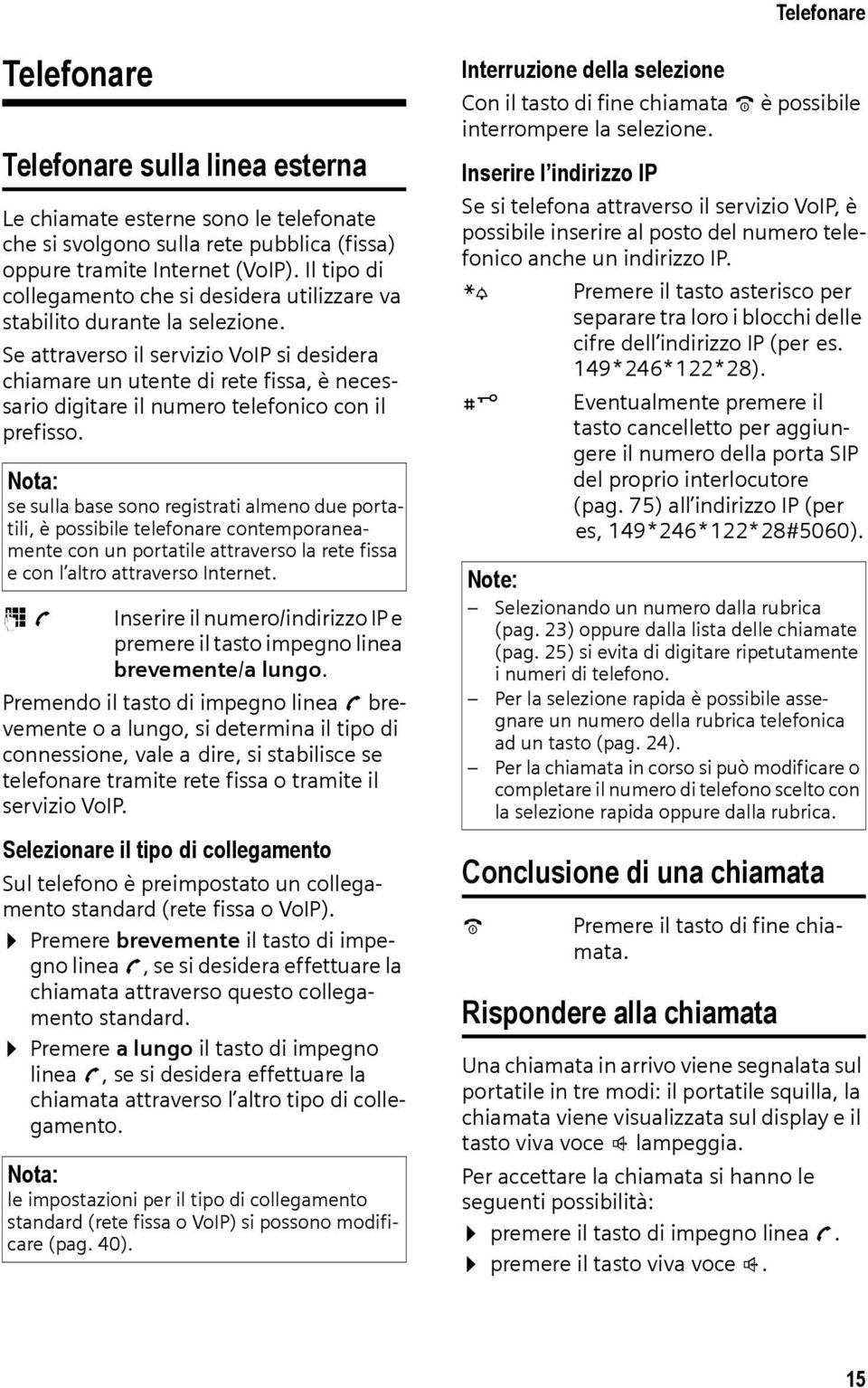 Se attraverso il servizio VoIP si desidera chiamare un utente di rete fissa, è necessario digitare il numero telefonico con il prefisso.