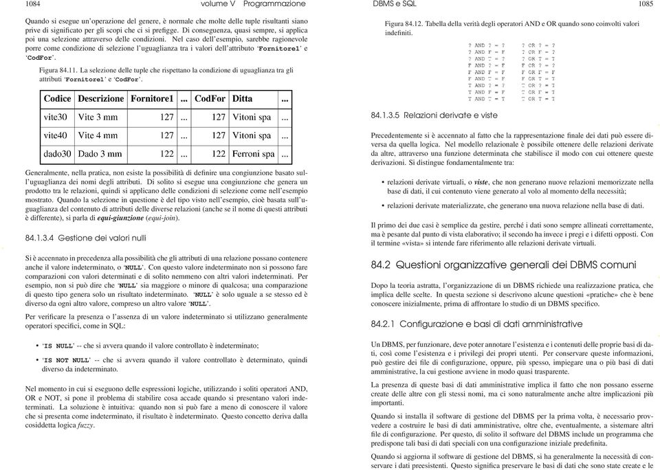 Nel caso dell esempio, sarebbe ragionevole porre come condizione di selezione l uguaglianza tra i valori dell attributo Fornitore1 e CodFor. Figura 84.11.