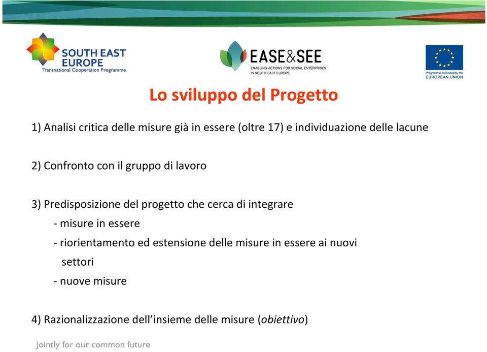 progetto che cerca di integrare -misure in essere - riorientamento ed estensione delle