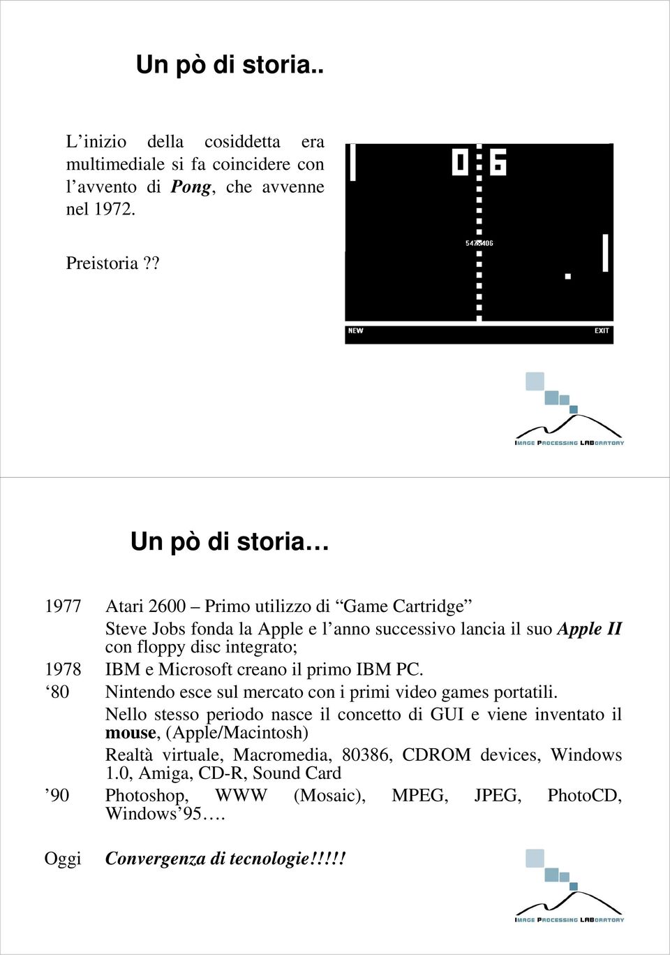IBM e Microsoft creano il primo IBM PC. 80 Nintendo esce sul mercato con i primi video games portatili.