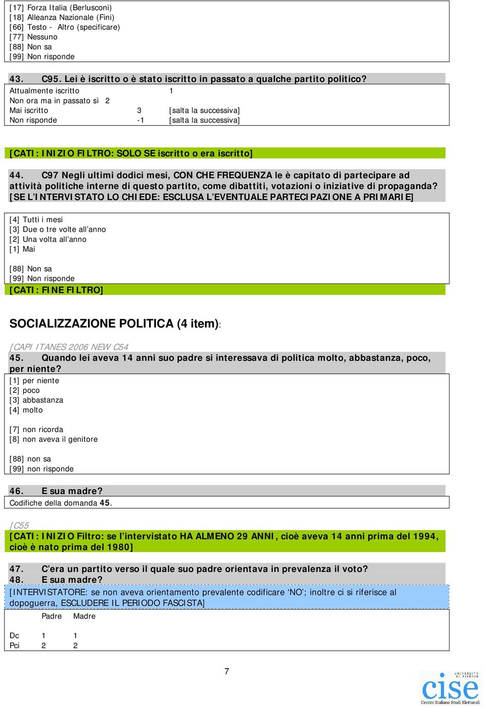 C97 Negli ultimi dodici mesi, CON CHE FREQUENZA le è capitato di partecipare ad attività politiche interne di questo partito, come dibattiti, votazioni o iniziative di propaganda?