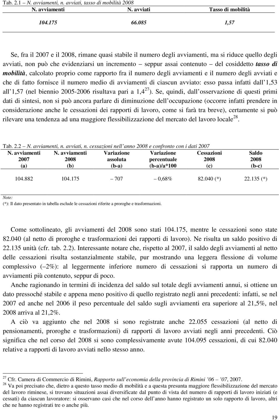 tasso di mobilità, calcolato proprio come rapporto fra il numero degli avviamenti e il numero degli avviati e che di fatto fornisce il numero medio di avviamenti di ciascun avviato: esso passa