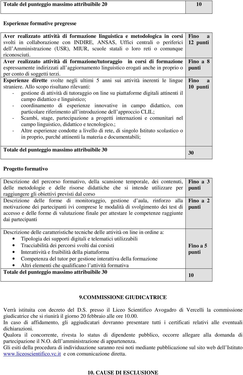 Aver realizzato attività di formazione/tutoraggio in corsi di formazione espressamente indirizzati all aggiornamento linguistico erogati anche in proprio o per conto di soggetti terzi.