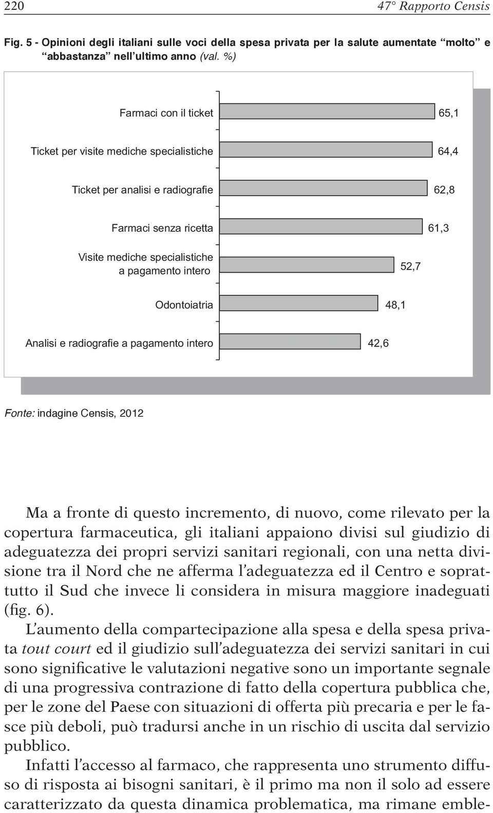 Odontoiatria 48,1 Analisi e radiografie a pagamento intero 42,6 Fonte: indagine Censis, 2012 Ma a fronte di questo incremento, di nuovo, come rilevato per la copertura farmaceutica, gli italiani