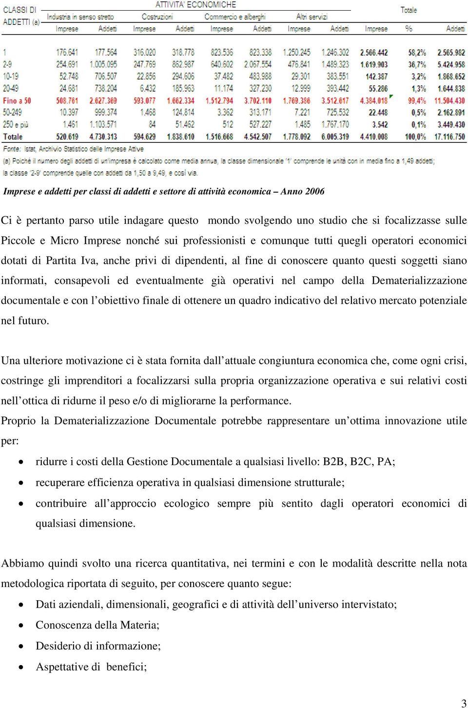 eventualmente già operativi nel campo della Dematerializzazione documentale e con l obiettivo finale di ottenere un quadro indicativo del relativo mercato potenziale nel futuro.