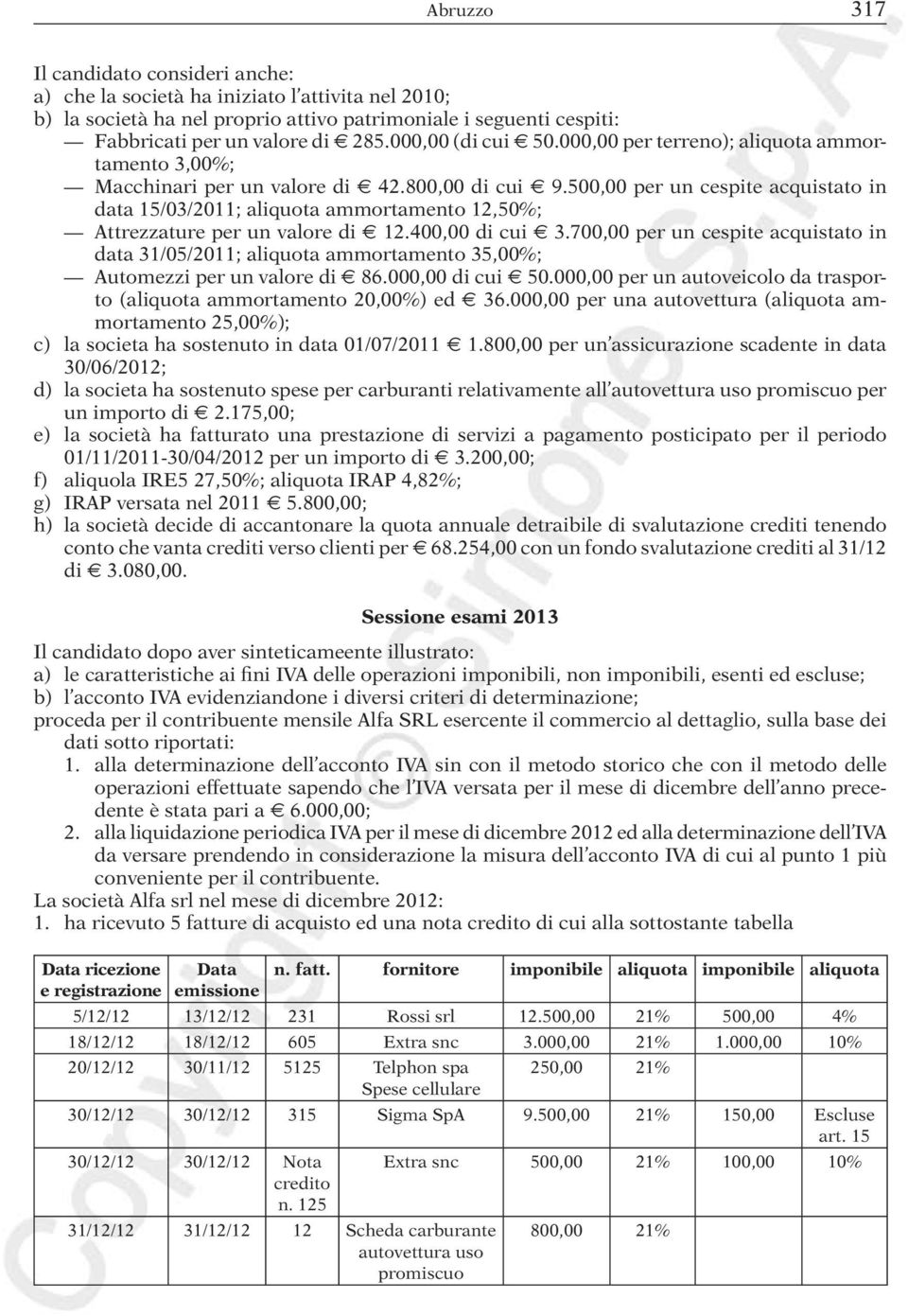 500 per un cespite acquistato in data 15/03/2011; aliquota ammortamento 12,50%; Attrezzature per un valore di 12.400 di cui 3.