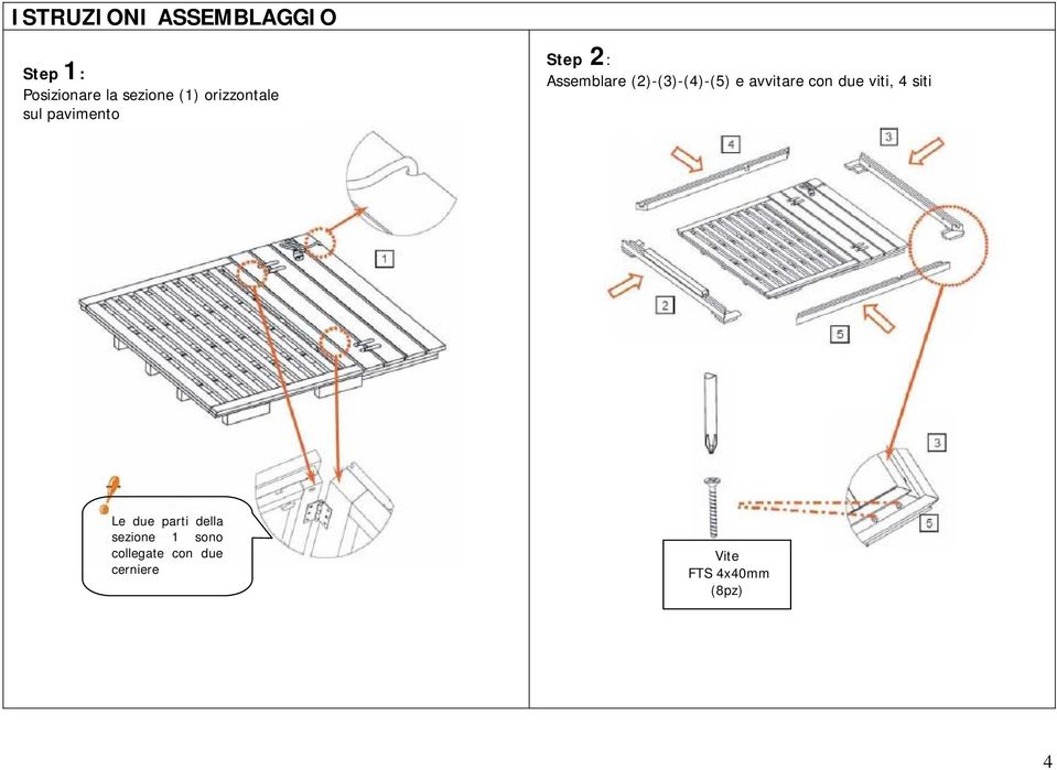 avvitare con due viti, 4 siti Le due parti della