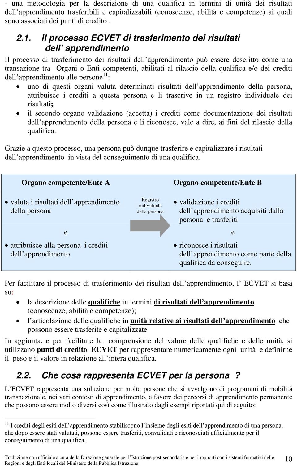 Il processo ECVET di trasferimento dei risultati dell apprendimento Il processo di trasferimento dei risultati dell apprendimento può essere descritto come una transazione tra Organi o Enti