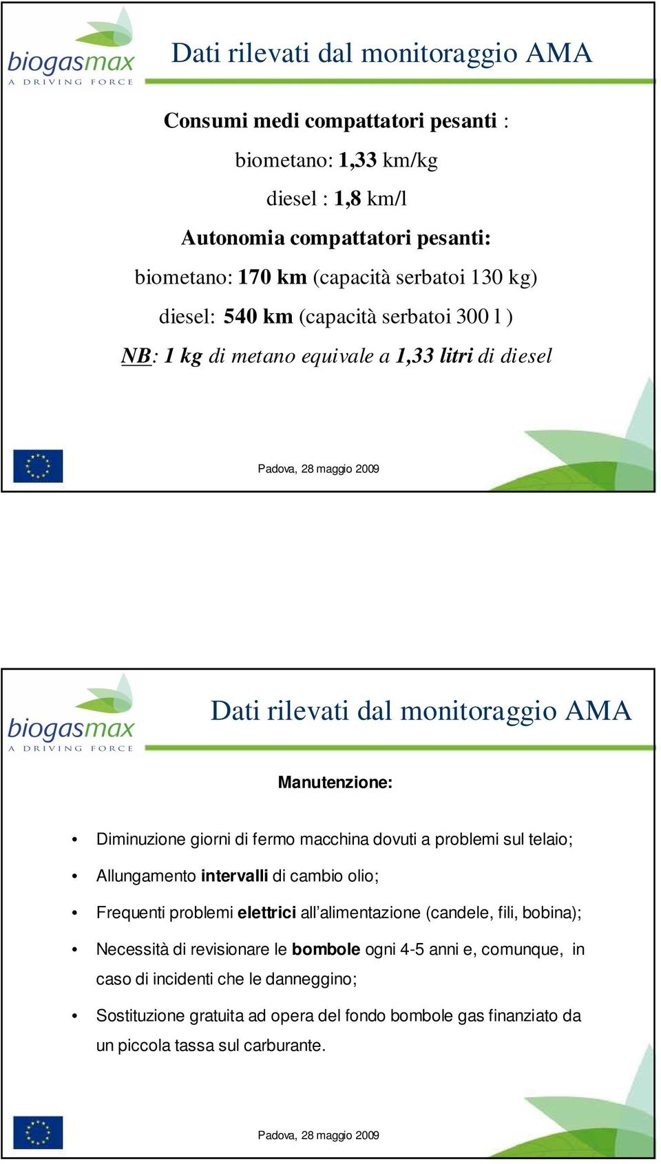 di fermo macchina dovuti a problemi sul telaio; Allungamento intervalli di cambio olio; Frequenti problemi elettrici all alimentazione (candele, fili, bobina); Necessità di