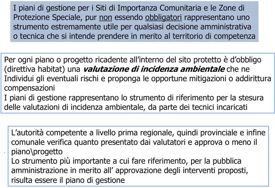 valutazione di incidenza ambientale che ne Individui gli eventuali rischi e proponga le opportune mitigazioni o addirittura compensazioni I piani di gestione rappresentano lo strumento di riferimento