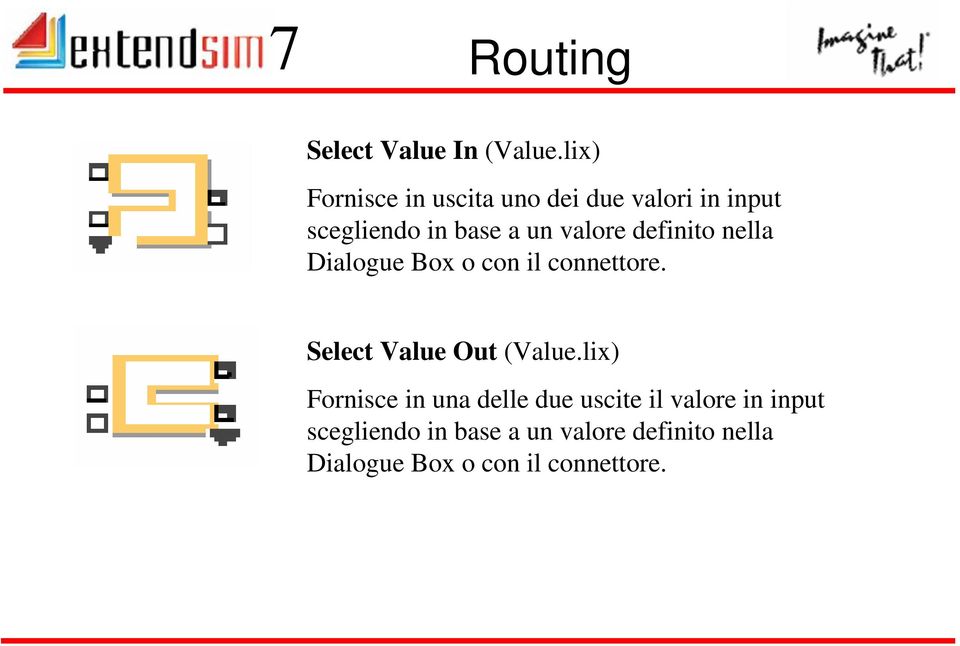 valore definito nella Dialogue Box o con il connettore. Select Value Out (Value.