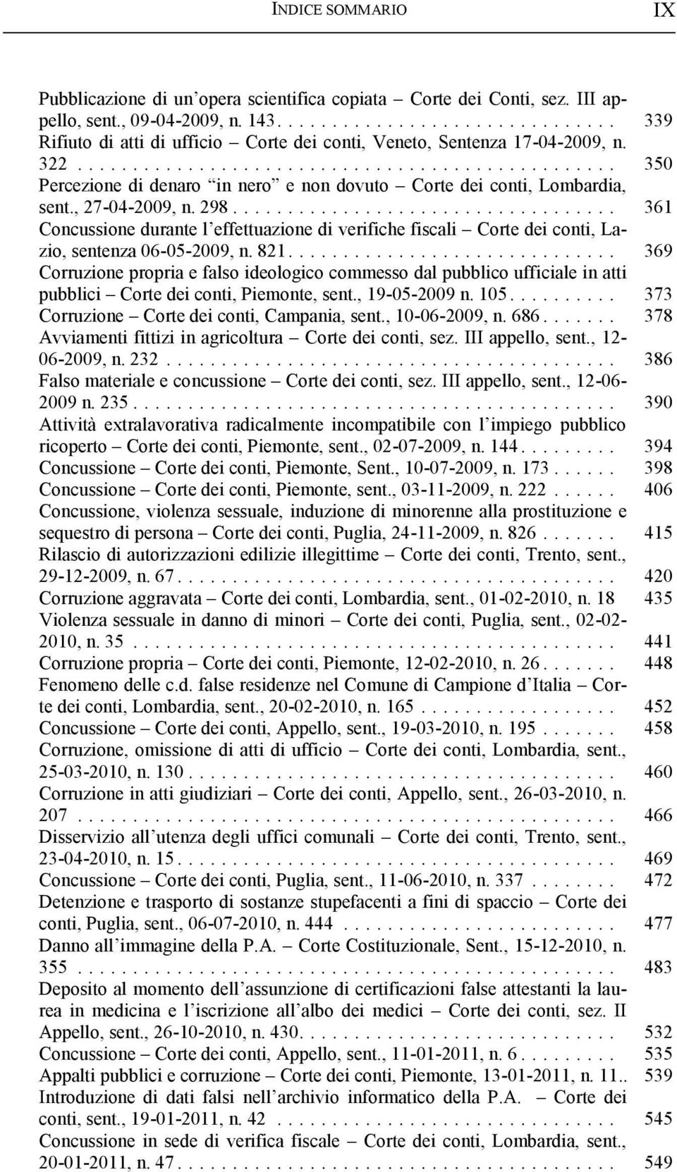 ... 361 Concussione durante l effettuazione di verifiche fiscali Corte dei conti, Lazio, sentenza 06-05-2009, n. 821.