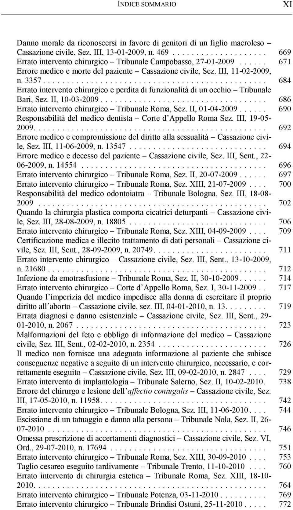 .. 684 Errato intervento chirurgico e perdita di funzionalità di un occhio Tribunale Bari, Sez. II, 10-03-2009... 686 Errato intervento chirurgico Tribunale Roma, Sez. II, 01-04-2009.