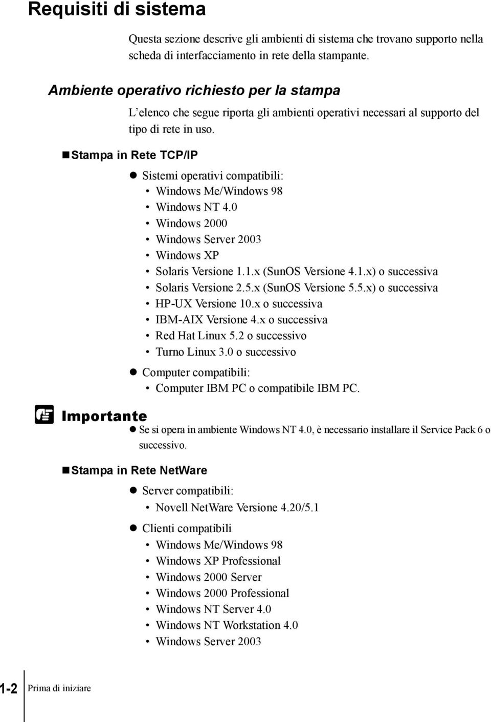 Stampa in Rete TCP/IP Sistemi operativi compatibili: Windows Me/Windows 98 Windows NT 4.0 Windows 2000 Windows Server 2003 Windows XP Solaris Versione 1.1.x (SunOS Versione 4.1.x) o successiva Solaris Versione 2.