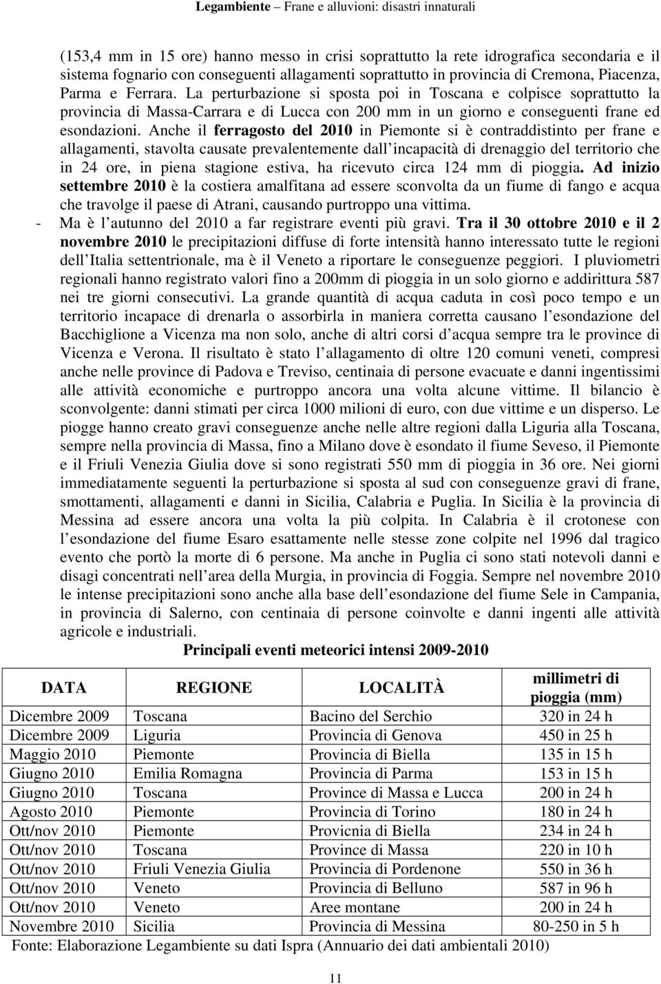 Anche il ferragosto del 2010 in Piemonte si è contraddistinto per frane e allagamenti, stavolta causate prevalentemente dall incapacità di drenaggio del territorio che in 24 ore, in piena stagione