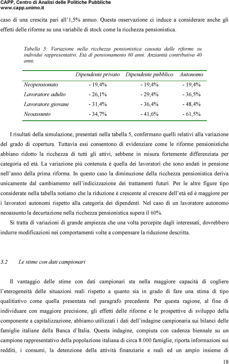 Dpendente prvato Dpendente pubblco Autonomo Neopensonato - 19,4% - 19,4% - 19,4% Lavoratore adulto - 26,1% - 29,4% - 36,5% Lavoratore govane - 31,4% - 36,4% - 48,4% Neoassunto - 34,7% - 41,6% - 61,5%