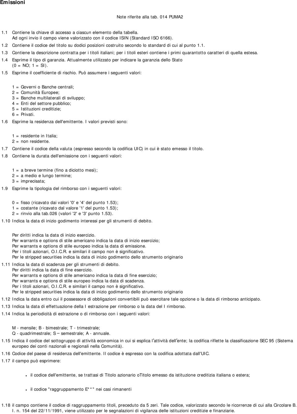 Attualmente utilizzato per indicare la garanzia dello Stato (0 = NO; 1 = SI). 1.5 Esprime il coefficiente di rischio.