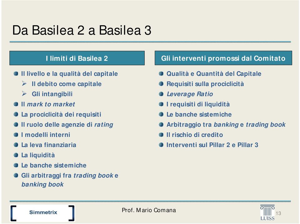 arbitraggi fra trading book e banking book Gli interventi promossi dal Comitato Qualità e Quantità del Capitale Requisiti sulla prociclicità