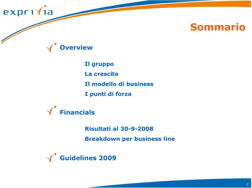 Financials Risultati al 30-9-2008