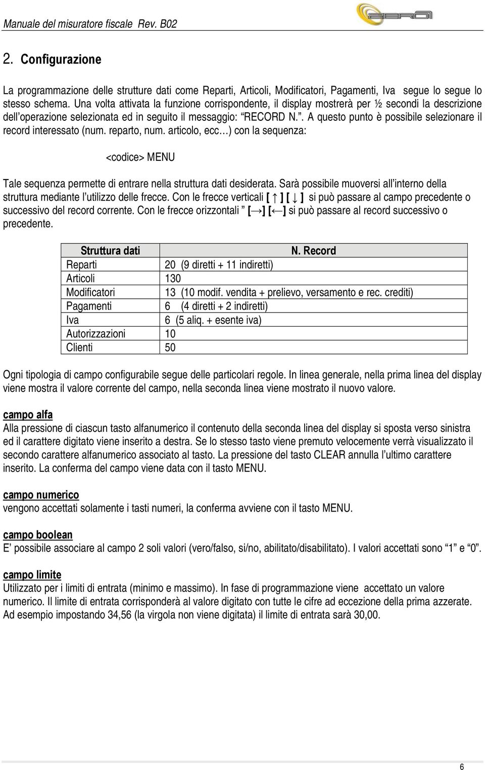 . A questo punto è possibile selezionare il record interessato (num. reparto, num. articolo, ecc ) con la sequenza: <codice> MENU Tale sequenza permette di entrare nella struttura dati desiderata.