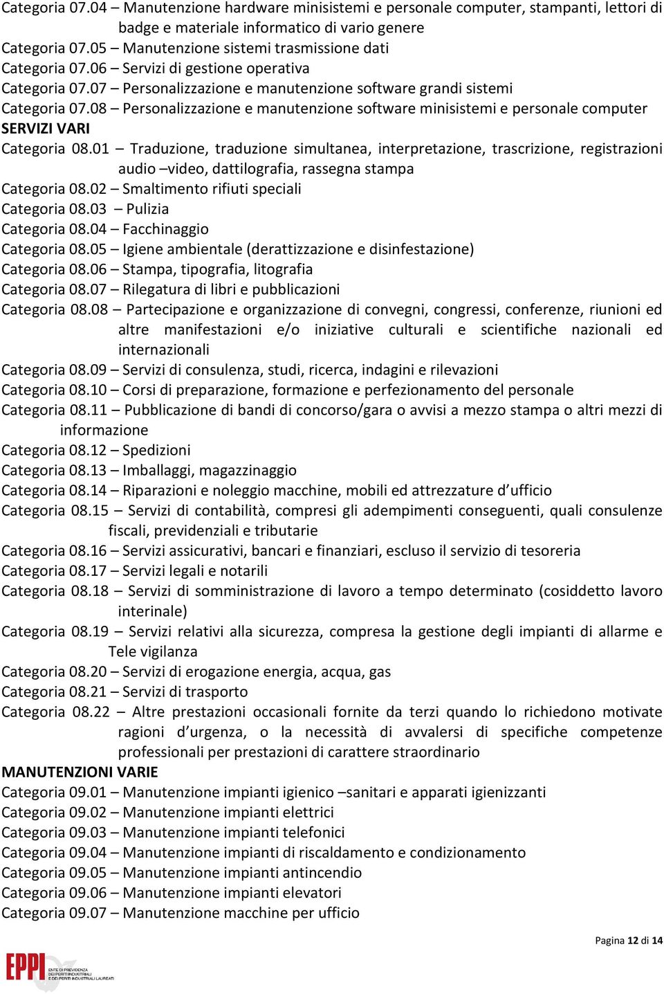 08 Personalizzazione e manutenzione software minisistemi e personale computer SERVIZI VARI Categoria 08.