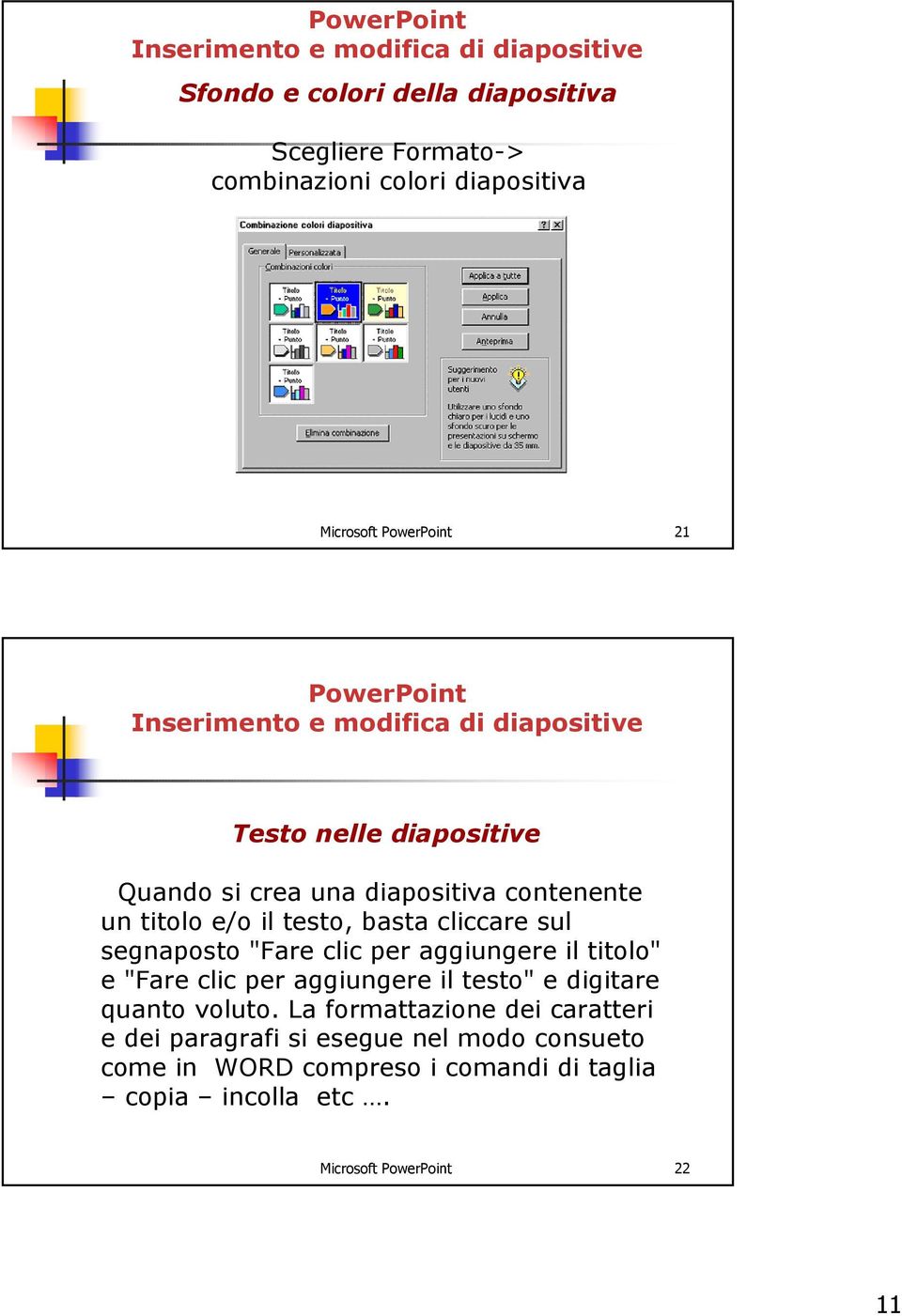 clic per aggiungere il titolo" e "Fare clic per aggiungere il testo" e digitare quanto voluto.