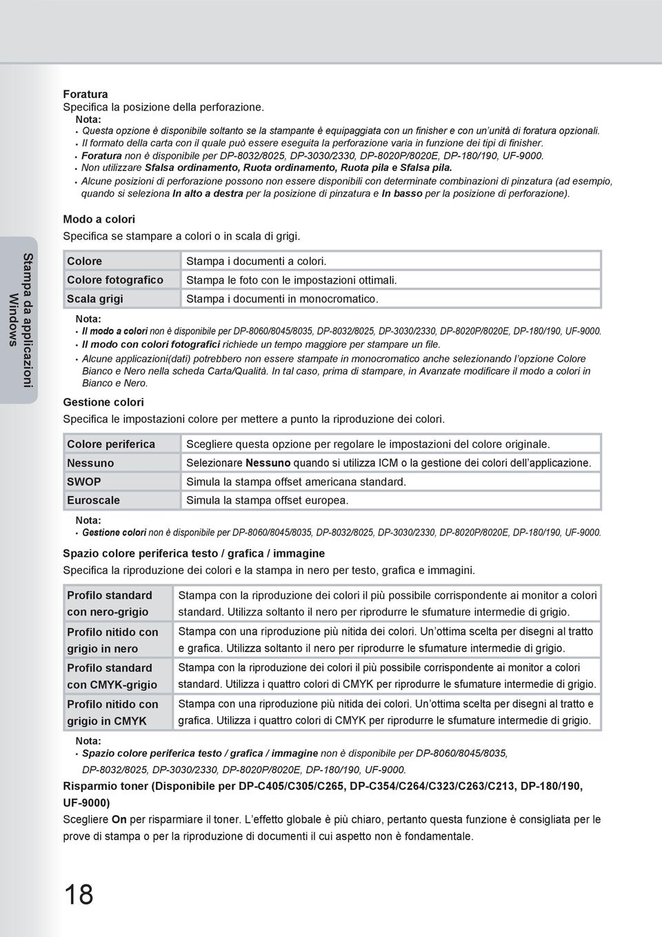 Foratura non è disponibile per DP-803/805, DP-3030/330, DP-800P/800E, DP-180/190, UF-9000. Non utilizzare Sfalsa ordinamento, Ruota ordinamento, Ruota pila e Sfalsa pila.