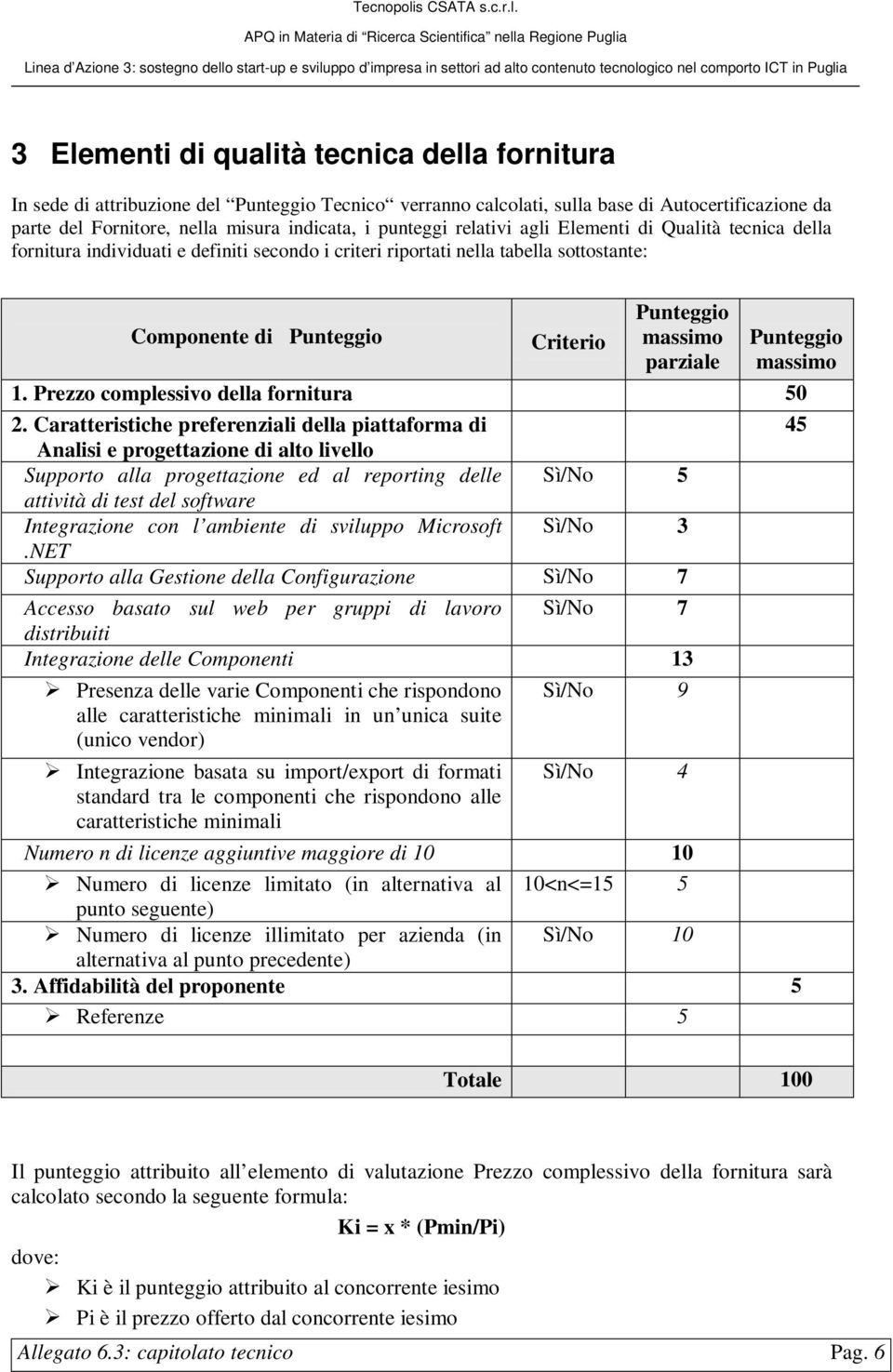 parziale Punteggio massimo 1. Prezzo complessivo della fornitura 50 2.