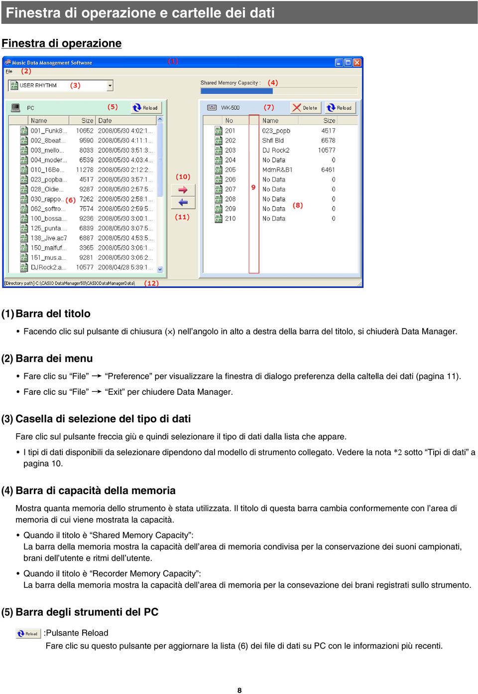 (3) Casella di selezione del tipo di dati Fare clic sul pulsante freccia giù e quindi selezionare il tipo di dati dalla lista che appare.