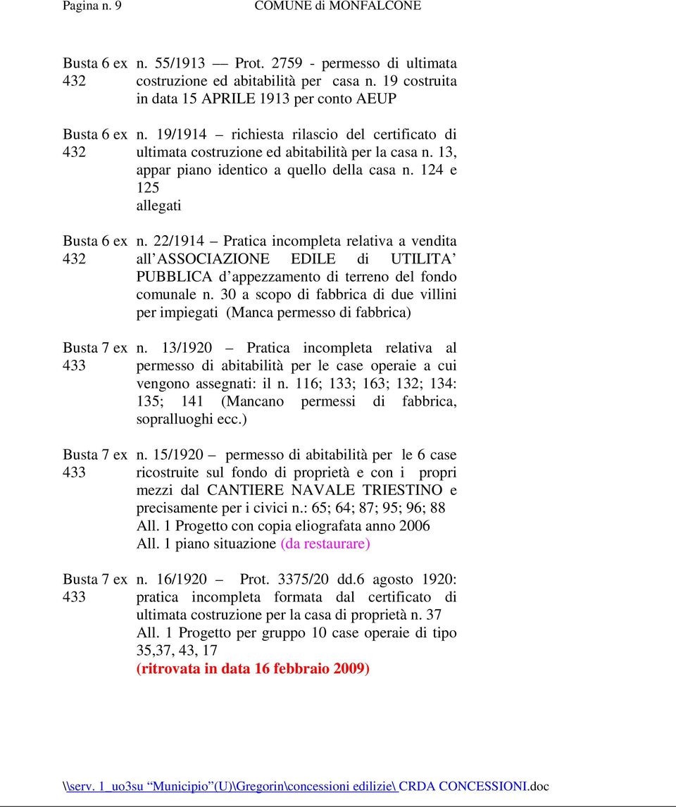 22/1914 Pratica incompleta relativa a vendita all ASSOCIAZIONE EDILE di UTILITA PUBBLICA d appezzamento di terreno del fondo comunale n.