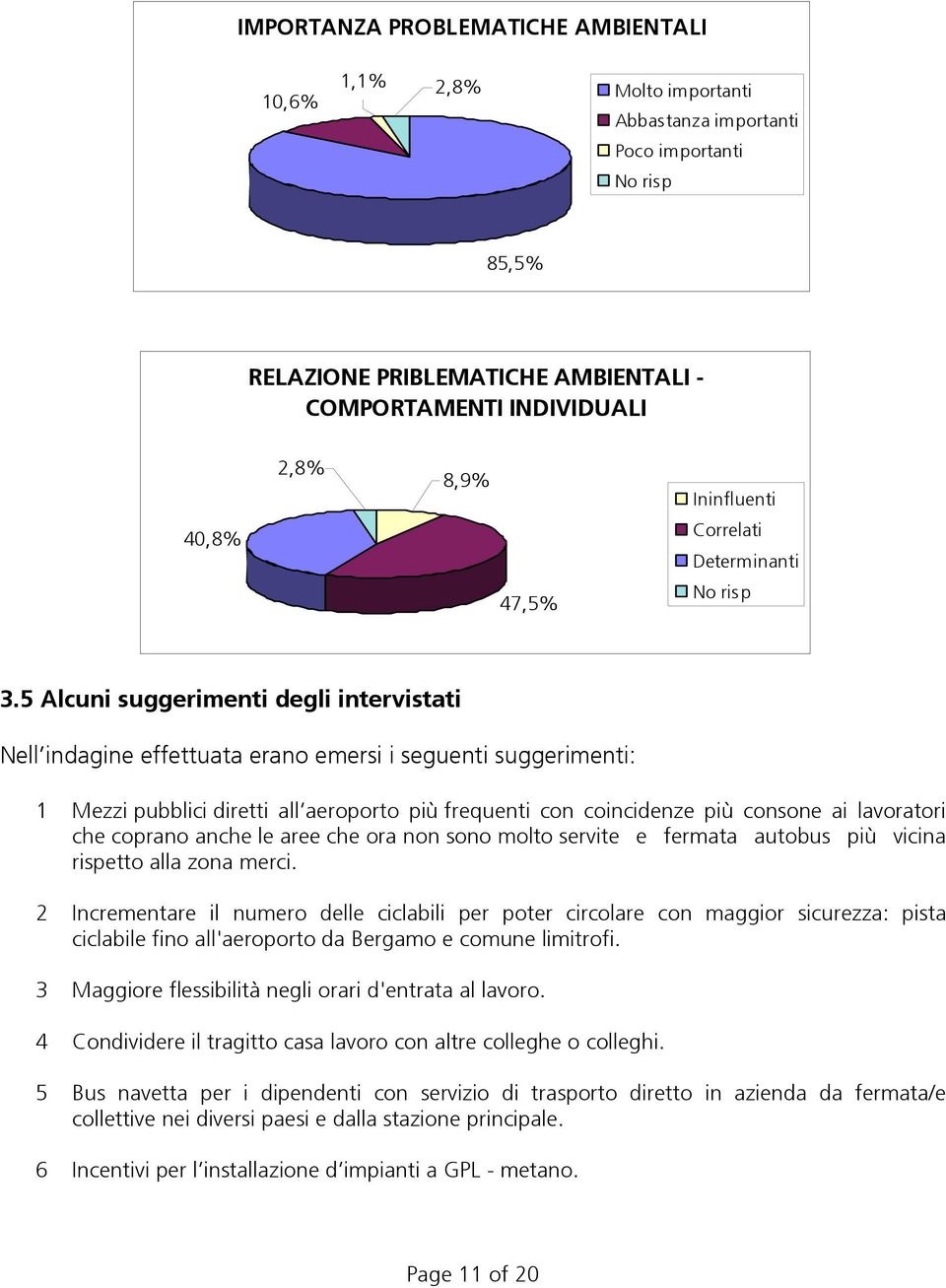 5 Alcuni suggerimenti degli intervistati Nell indagine effettuata erano emersi i seguenti suggerimenti: 1 Mezzi pubblici diretti all aeroporto più frequenti con coincidenze più consone ai lavoratori