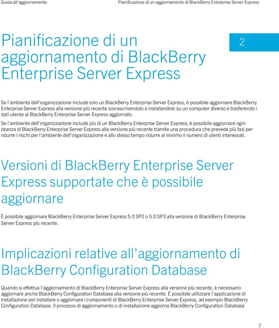dati utente al BlackBerry Enterprise Server Express aggiornato.