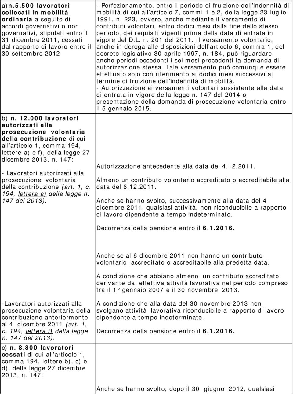 12.000 lavoratori autorizzati alla prosecuzione volontaria della contribuzione di cui all articolo 1, comma 194, lettere a) e f), della legge 27 dicembre 2013, n.