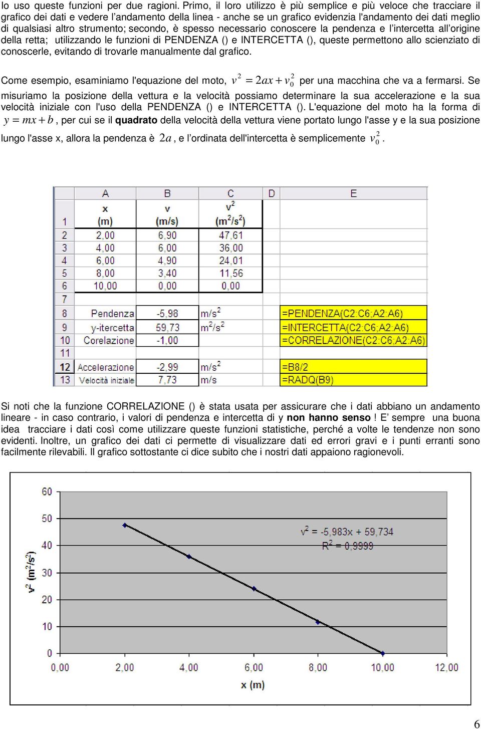 strumento; secondo, è spesso necessario conoscere la pendenza e l intercetta all origine della retta; utilizzando le funzioni di PENDENZA () e INTERCETTA (), queste permettono allo scienziato di