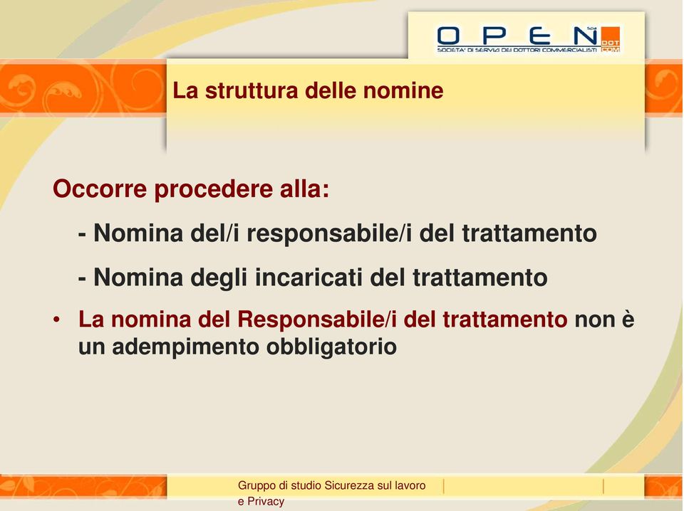 degli incaricati del trattamento La nomina del