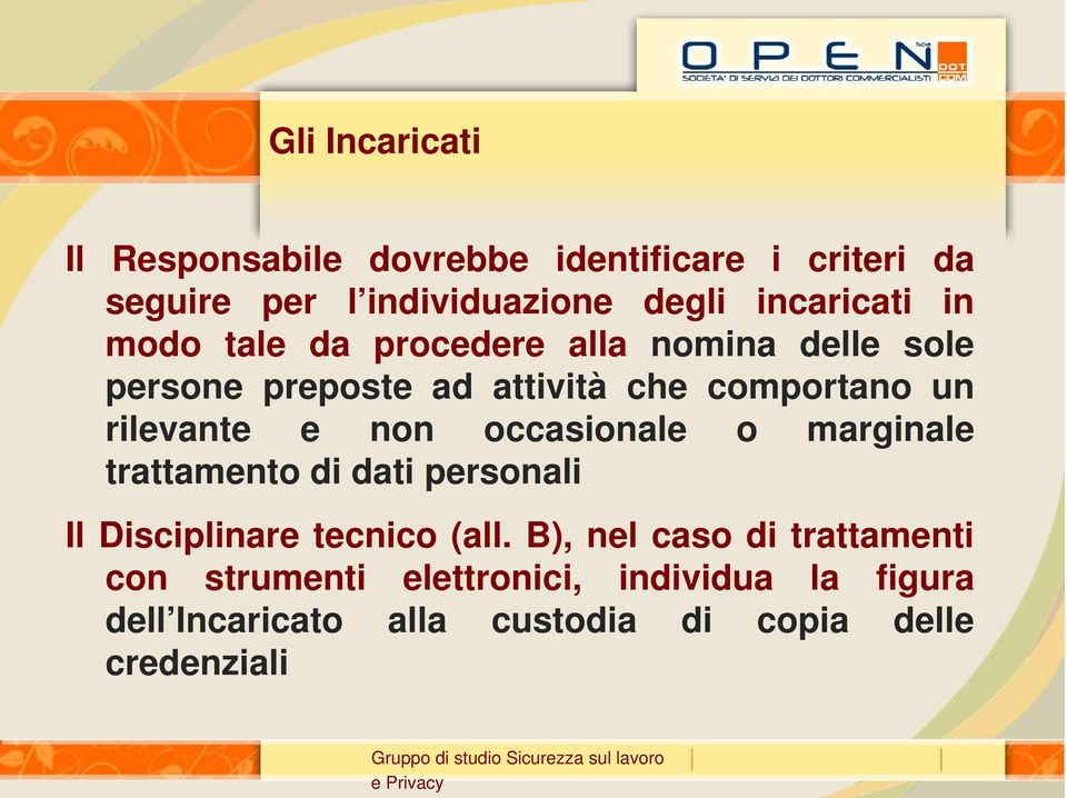 rilevante e non occasionale o marginale trattamento di dati personali Il Disciplinare tecnico (all.