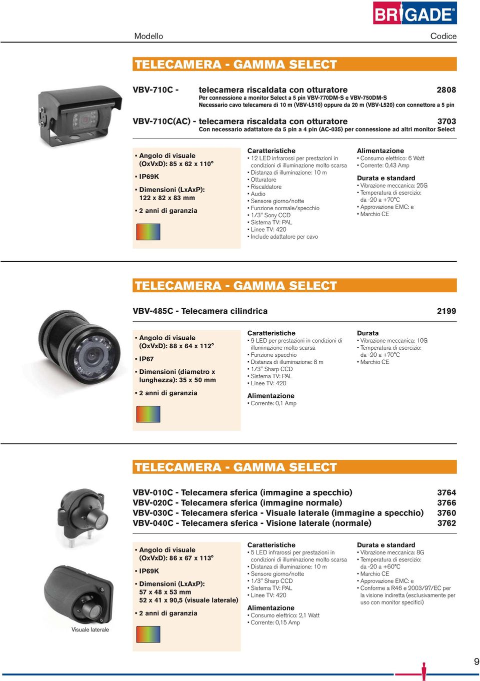 di visuale (OxVxD): 85 x 62 x 110 IP69K 122 x 82 x 83 mm 12 LED infrarossi per prestazioni in condizioni di illuminazione molto scarsa Distanza di illuminazione: 10 m Otturatore Riscaldatore Audio