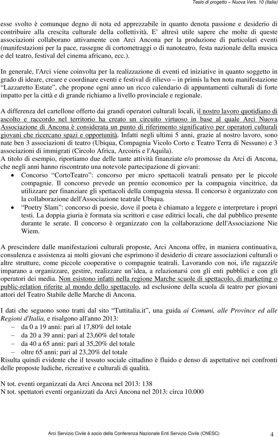 nanoteatro, festa nazionale della musica e del teatro, festival del cinema africano, ecc.).