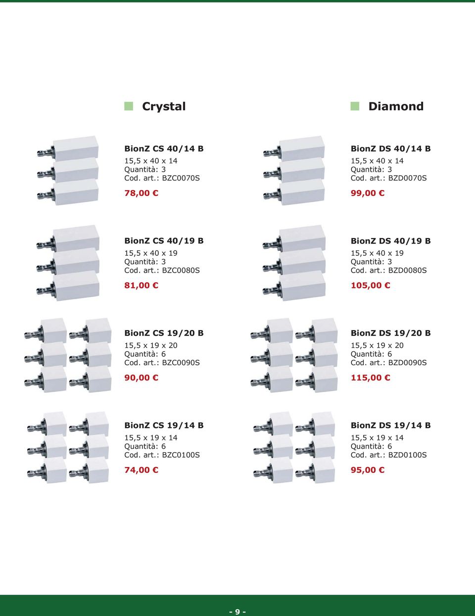 105,00 BionZ CS 19/20 B 15,5 x 19 x 20 90,00 BionZ DS 19/20 B 15,5 x 19 x 20