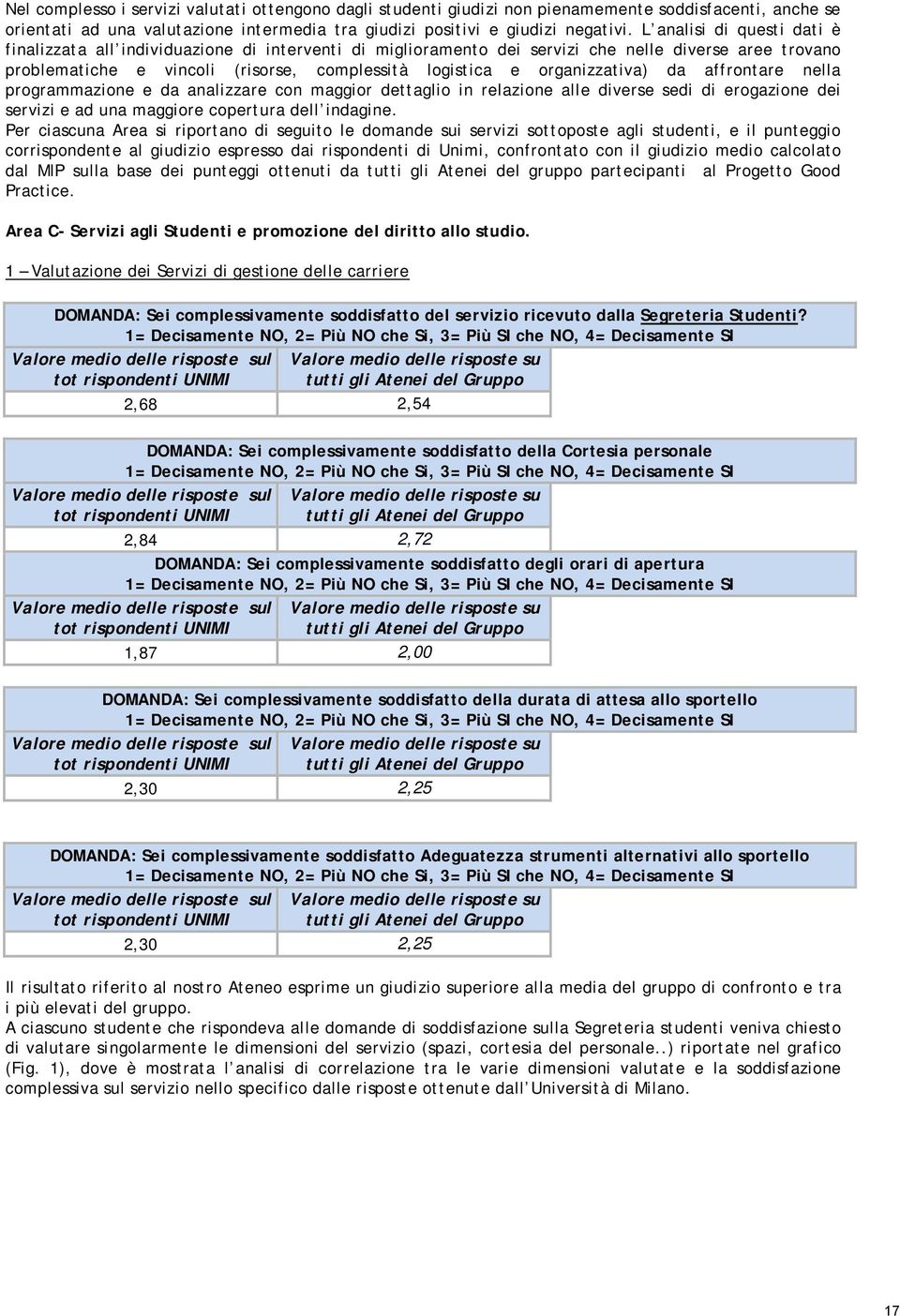 organizzativa) da affrontare nella programmazione e da analizzare con maggior dettaglio in relazione alle diverse sedi di erogazione dei servizi e ad una maggiore copertura dell indagine.