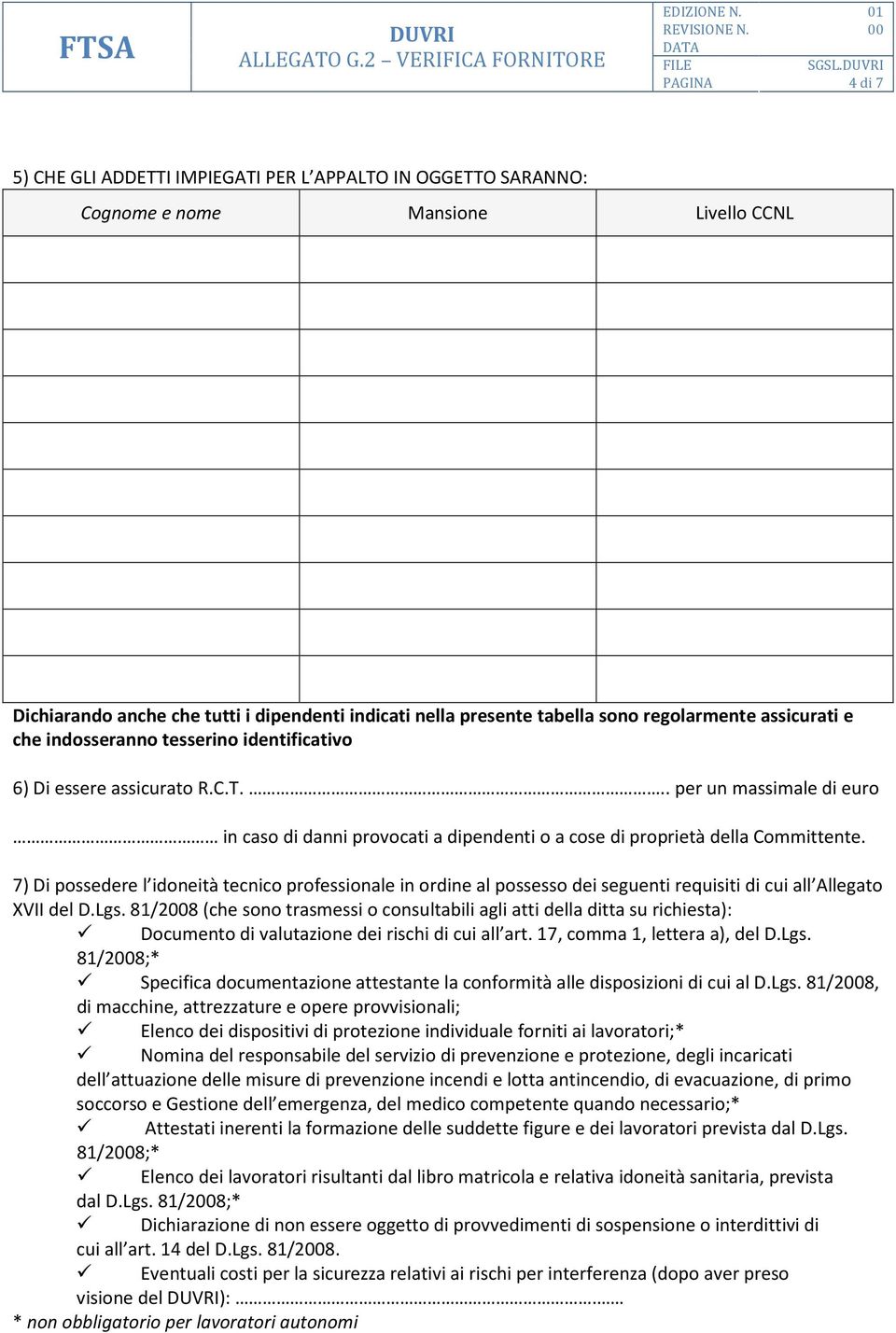 .. per un massimale di euro in caso di danni provocati a dipendenti o a cose di proprietà della Committente.