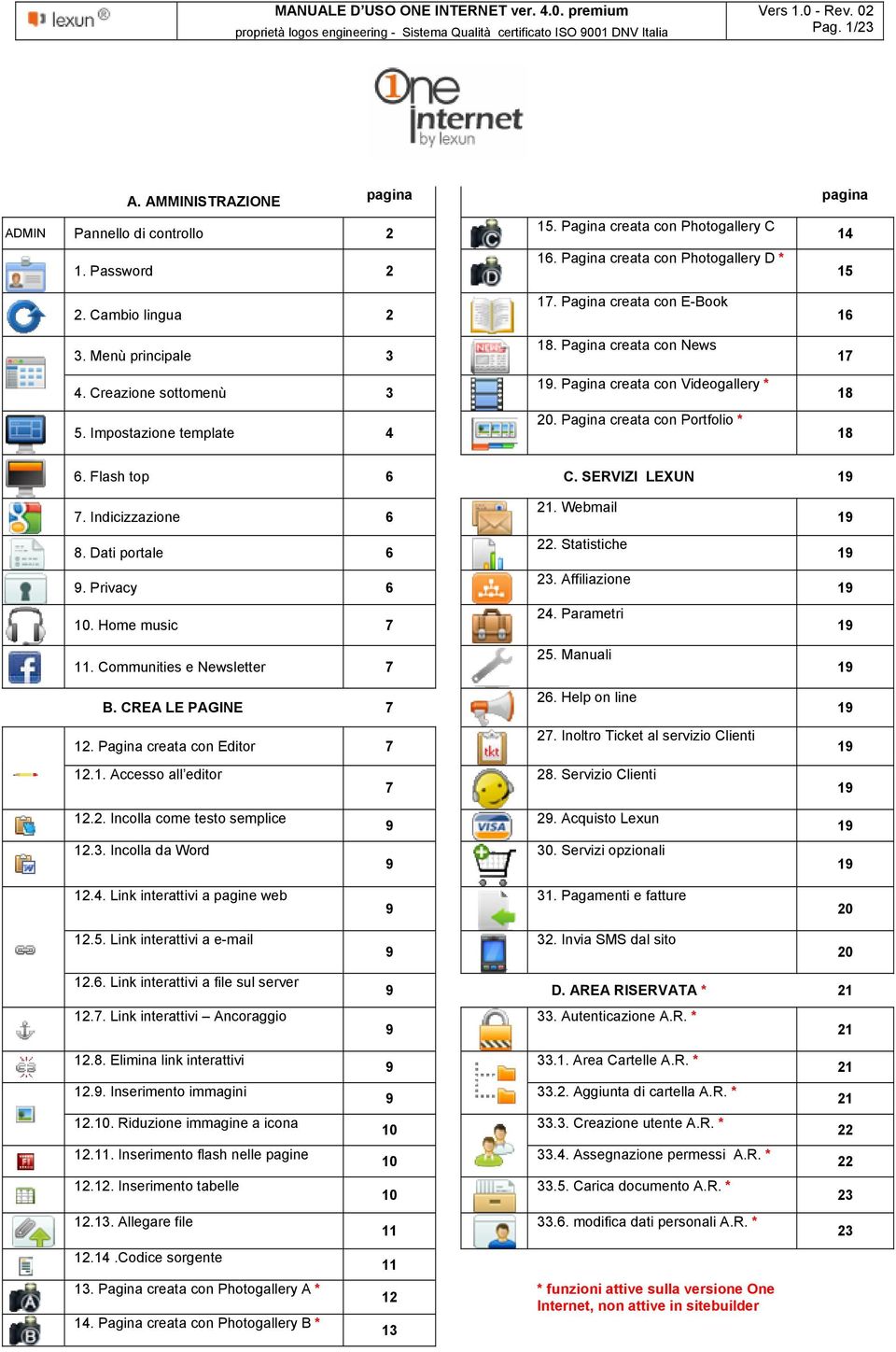 Pagina creata con Portfolio * pagina 14 15 16 17 18 18 6. Flash top 6 C. SERVIZI LEXUN 19 7. Indicizzazione 6 8. Dati portale 6 9. Privacy 6 10. Home music 7 11. Communities e Newsletter 7 B.
